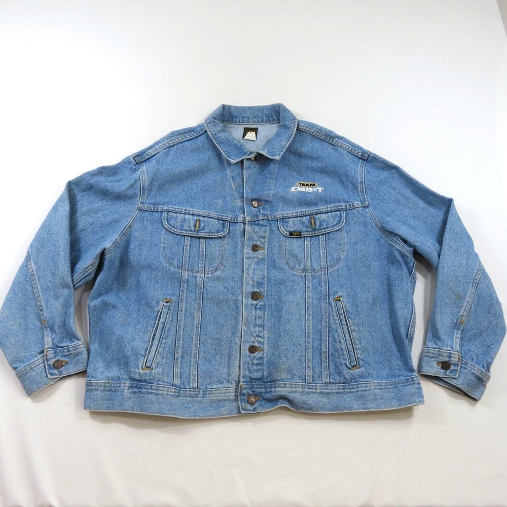 Lee Jean Jacket Team Crusty Med Blue Wash Button Up Sz 2XL 1990s